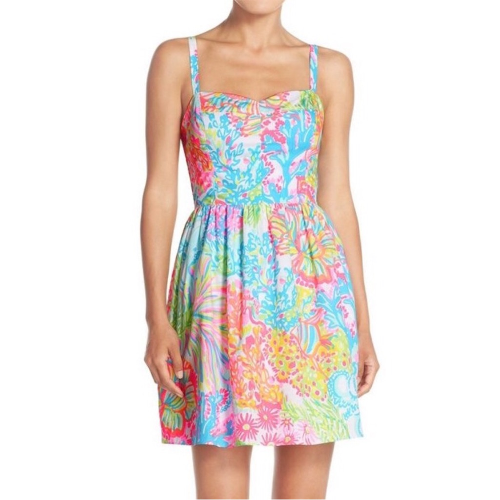 Lilly Pulitzer Ardleigh White Neon Floral Sweetheart Fit Flare Dress Size 4